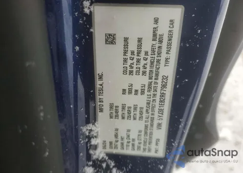 2024 Tesla Model 3 from USA, damaged, VIN 5YJ3E1EB2RF796232